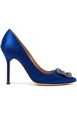 Синие атласные туфли с кристаллами Hangisi 105 Manolo Blahnik