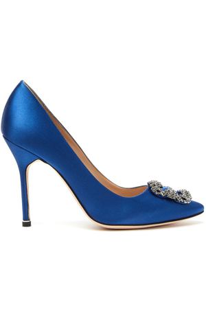 Синие туфли из атласа Hangisi 105 Manolo Blahnik