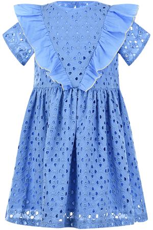 Голубое платье с перфорацией и рюшами Paade Mode