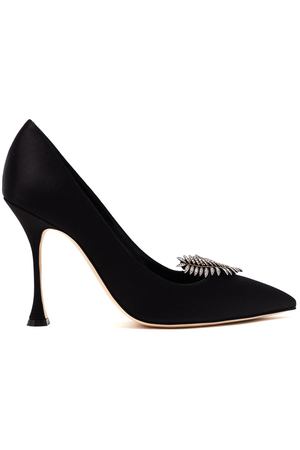 Черные атласные туфли с декором Lifia 105 Manolo Blahnik