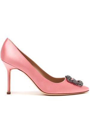 Розовые атласные туфли с кристаллами Hangisi 90 Manolo Blahnik