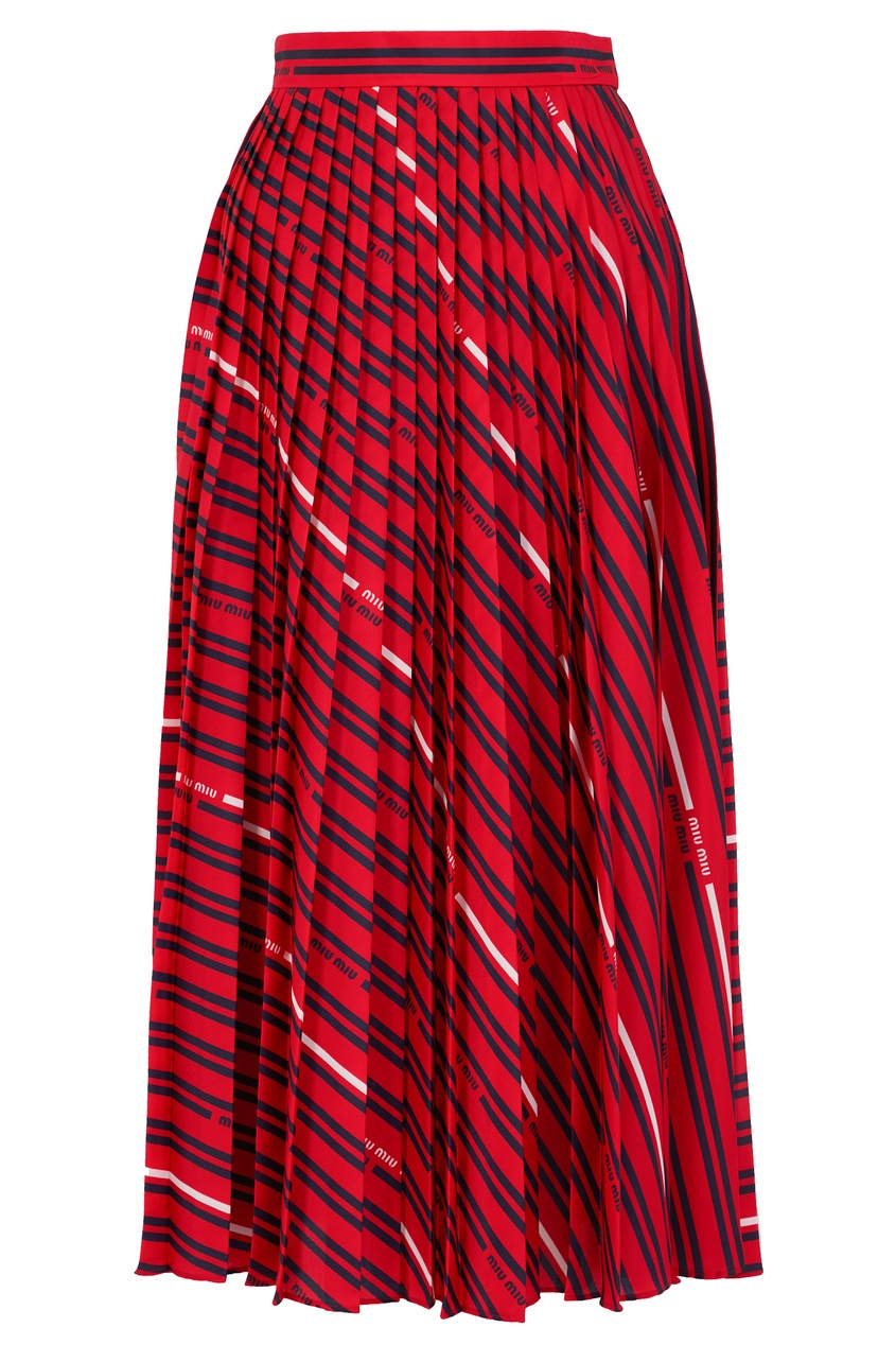Где купить Красная плиссированная юбка в полоску с логотипами Miu Miu Miu Miu 