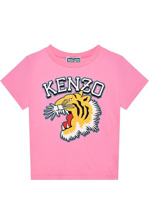 Футболка с принтом &quot;тигр&quot; и лого, розовая KENZO