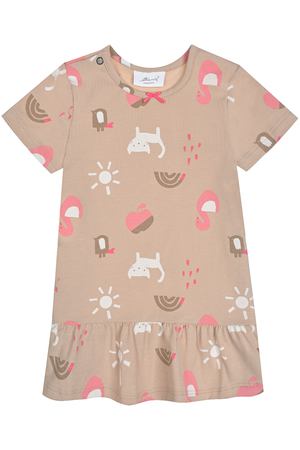 Бежевое платье с принтом &quot;лебеди и коты&quot; Sanetta Kidswear