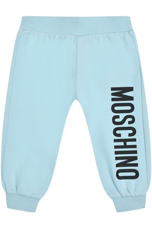 Спортивные брюки с вертикальным лого, голубые Moschino