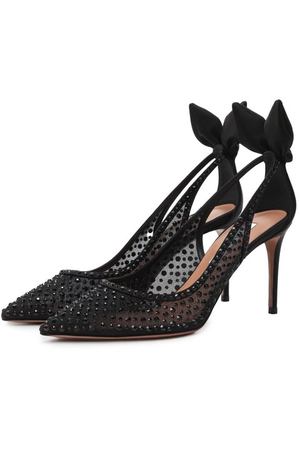 Текстильные туфли Bow Tie Crystal 85 Aquazzura